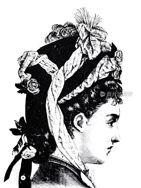 年轻美女戴着华丽的布帽或头巾，白色背景