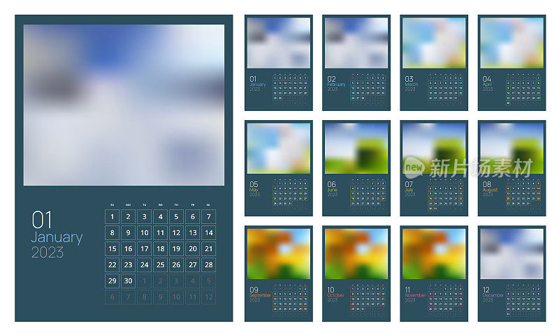 2023年的日历计划。2023年日历模板。文具设计打印模板。日历规划器组织管理。