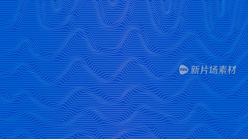 蓝色色调的线条和波浪的混乱图案。
