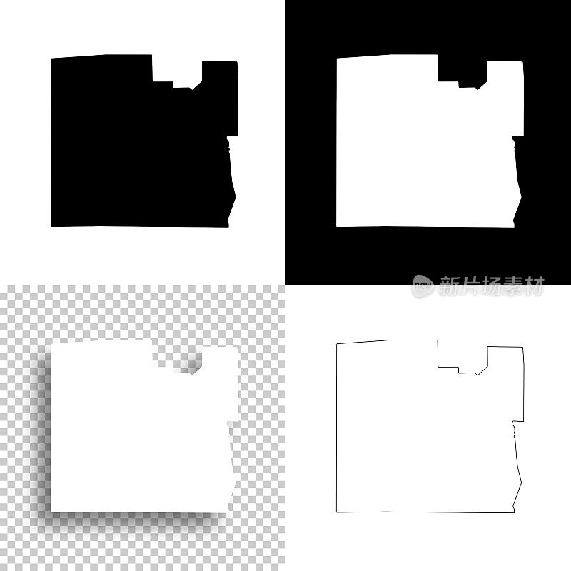 纽约州的Chemung县。设计地图。空白，白色和黑色背景