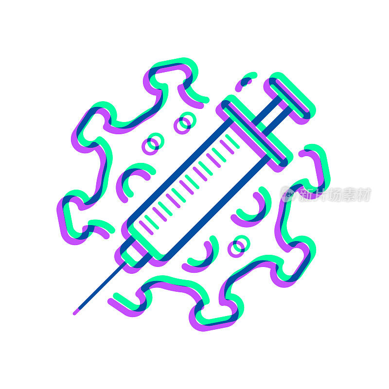 冠状病毒Covid-19疫苗图标与两种颜色叠加在白色背景上