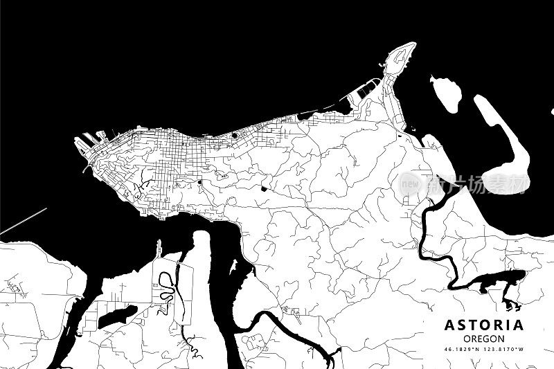 阿斯托里亚，俄勒冈州，美国矢量地图