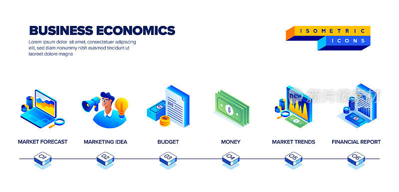 矢量插图商业经济等距图标集和三维设计。