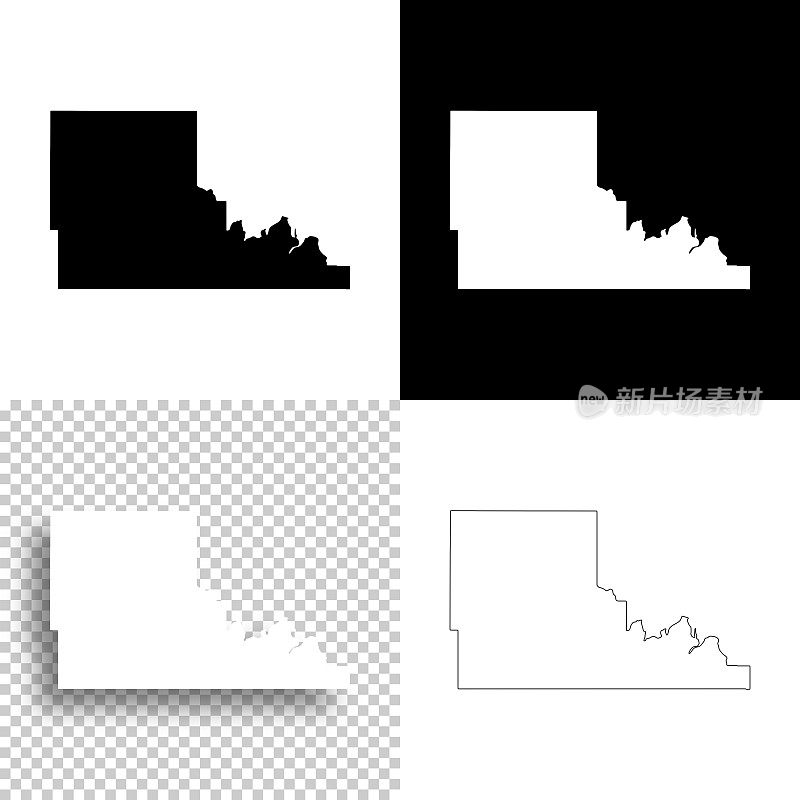 北达科他州本森县。设计地图。空白，白色和黑色背景