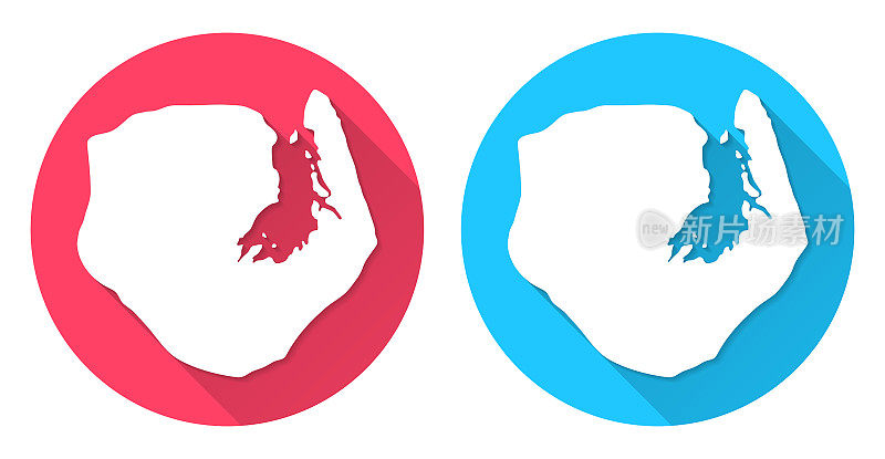欧罗巴岛地图。圆形图标与长阴影在红色或蓝色的背景