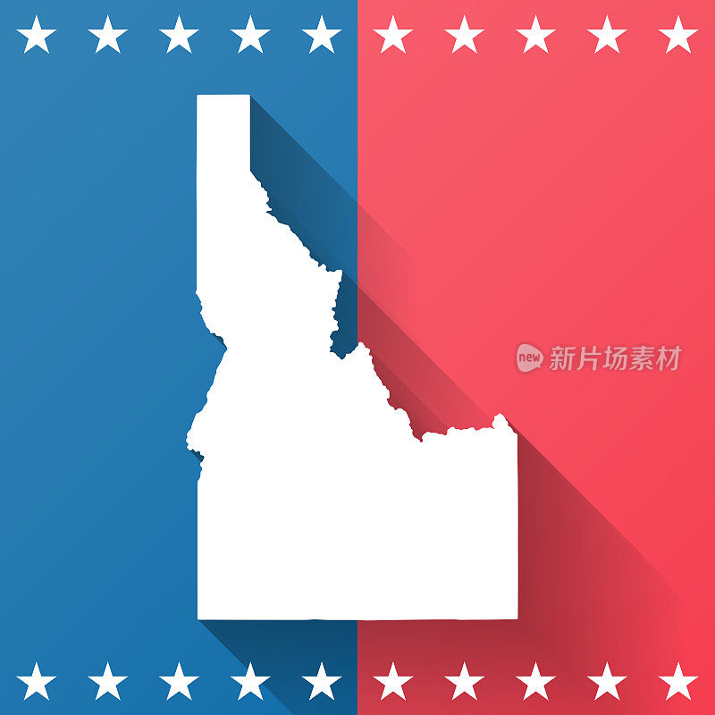 爱达荷州。地图在蓝色和红色的背景