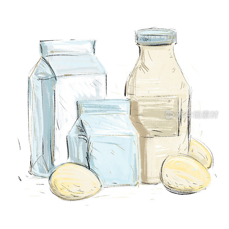 牛奶和鸡蛋素描