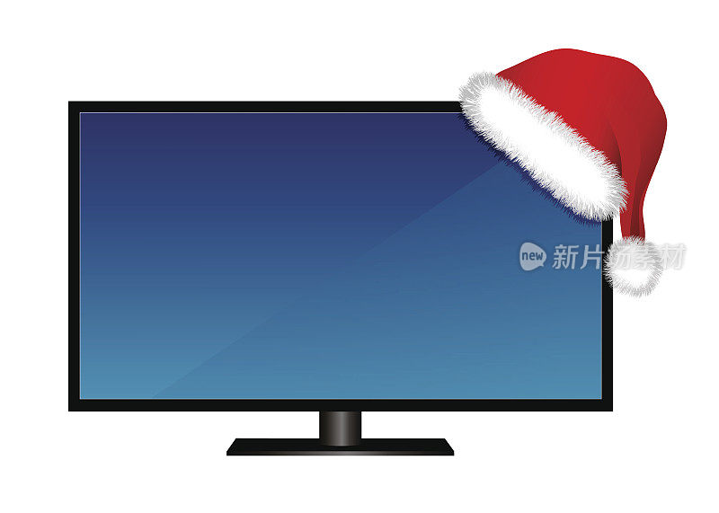 带圣诞老人帽的平板电视，