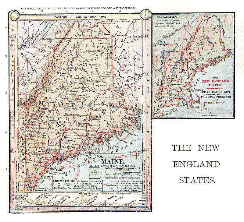 新英格兰州地图1886年