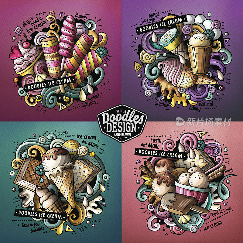 冰淇淋卡通矢量涂鸦插图集