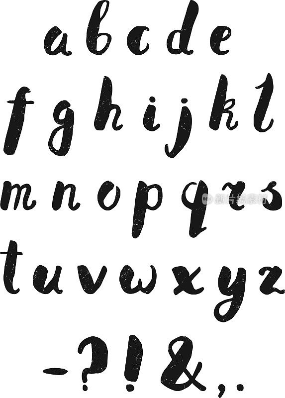 字母和标点符号墨水手写纹理字母。