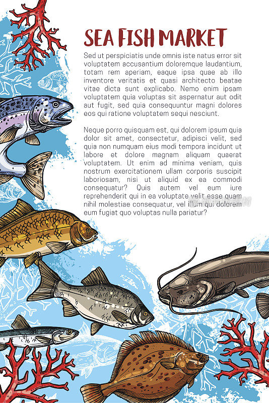 为海鲜市场制作的鱼类宣传画