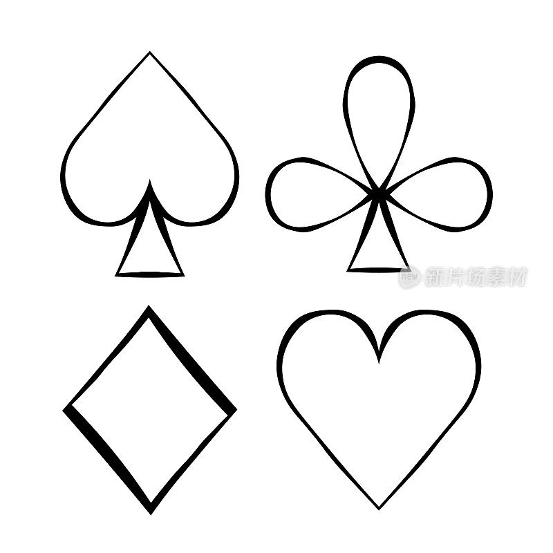 扑克牌花色布比、红心、十字架、埋怨。矢量图