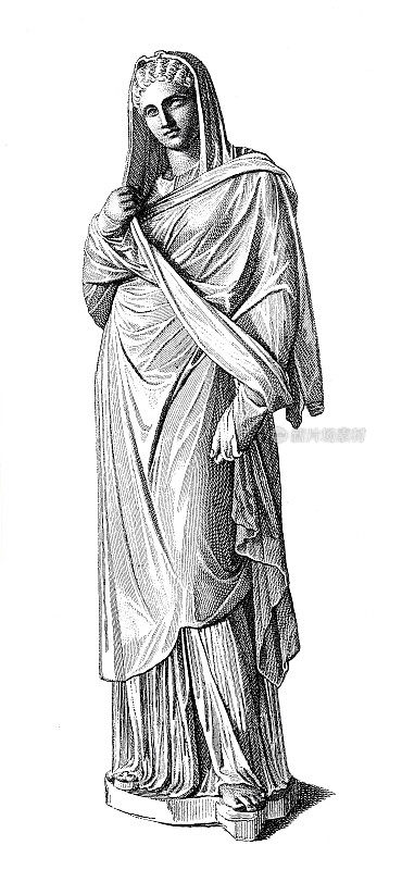 穿着典型服装的古罗马妇女雕像