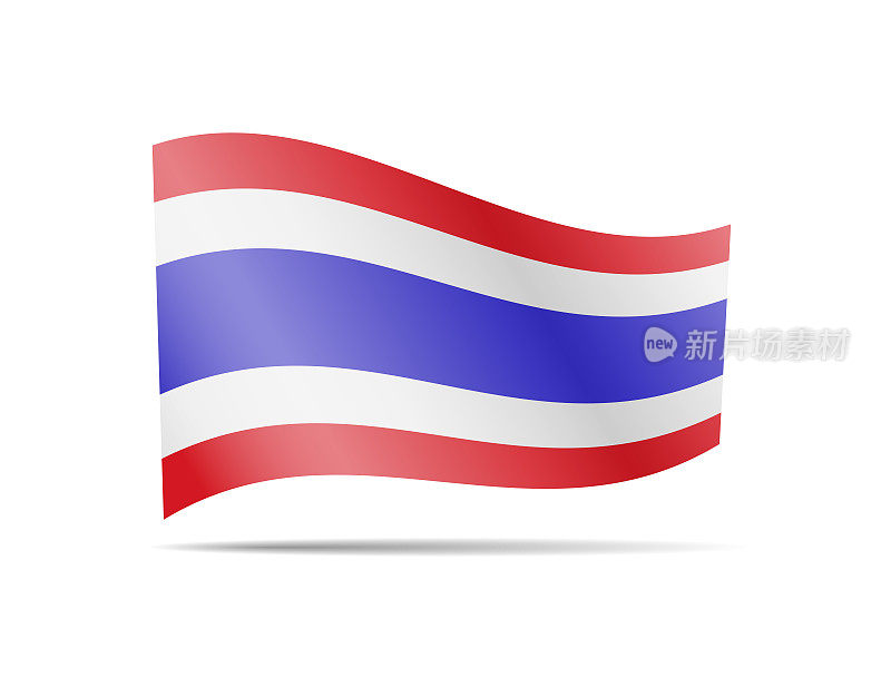 在风中挥舞着泰国国旗。旗帜上的白色矢量插图