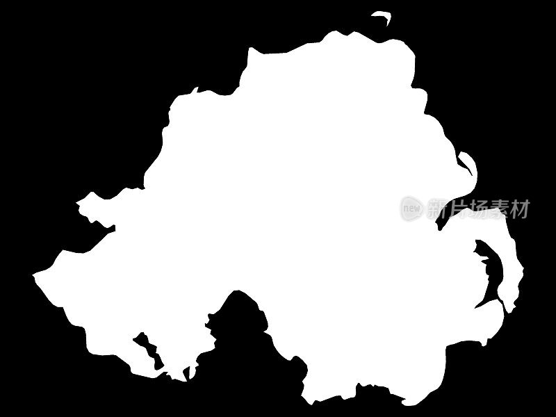 北爱尔兰白色地图，黑色背景