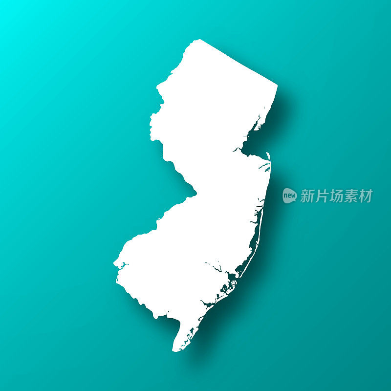 新泽西州地图上的蓝绿色背景与阴影