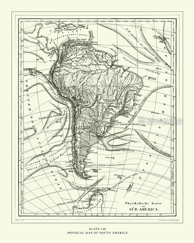 雕刻古董，南美雕刻古董插图实物地图，1851年出版