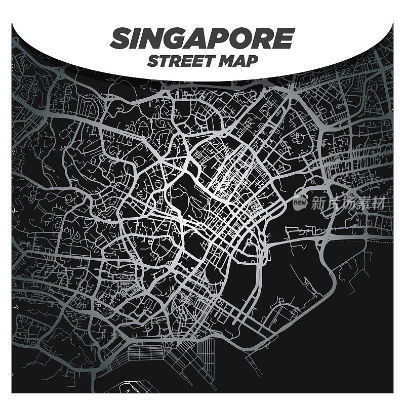 新加坡中心商务区现代、优雅、别致的城市街道地图