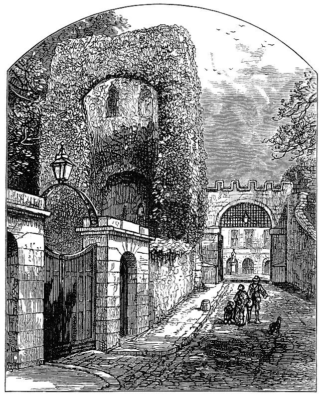 英国埃克塞特的鲁格蒙特城堡遗址――19世纪