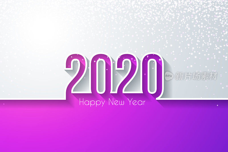 2020年新年快乐，金色闪光-白色背景