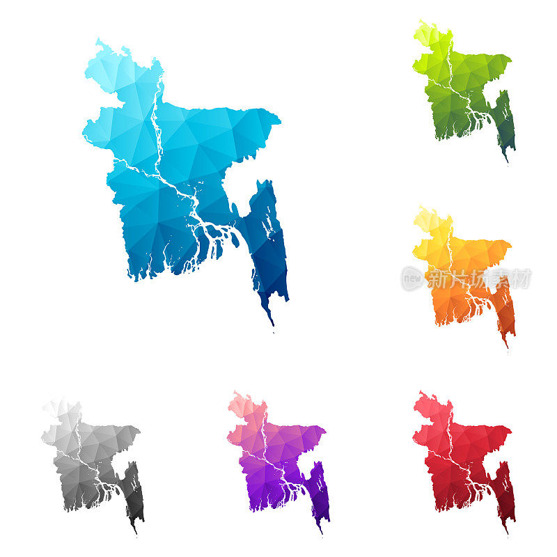 孟加拉国地图在低多边形风格-彩色多边形几何设计