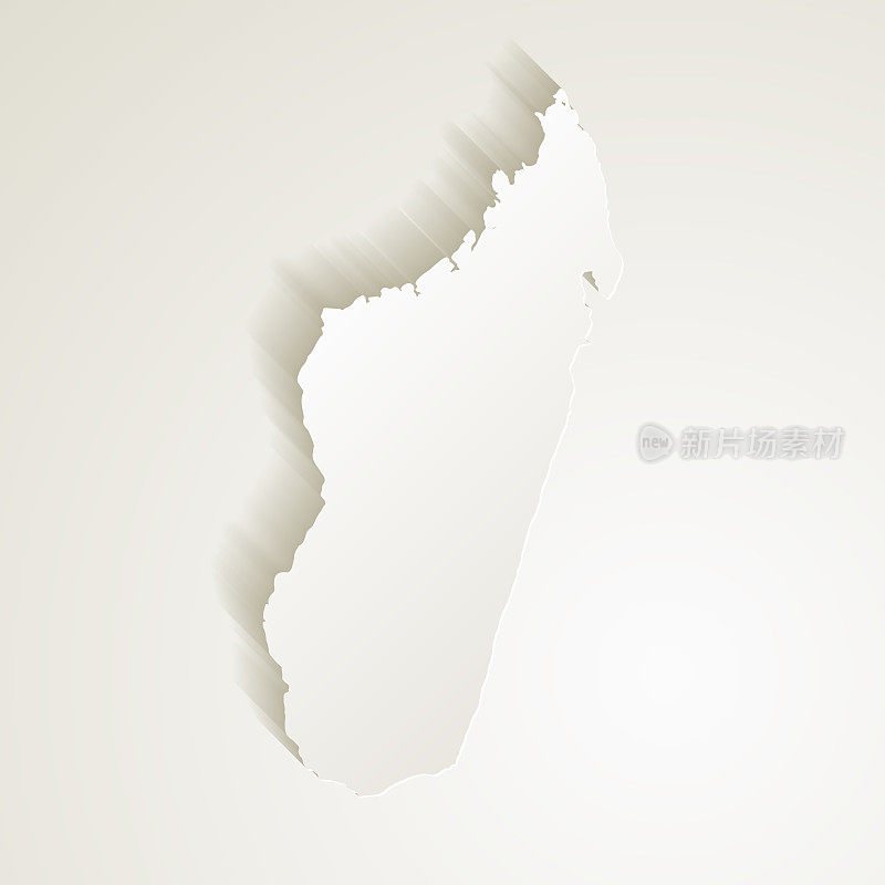 马达加斯加地图与剪纸效果空白背景