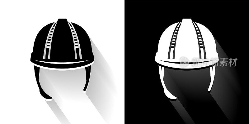 头盔黑色和白色图标与长影子