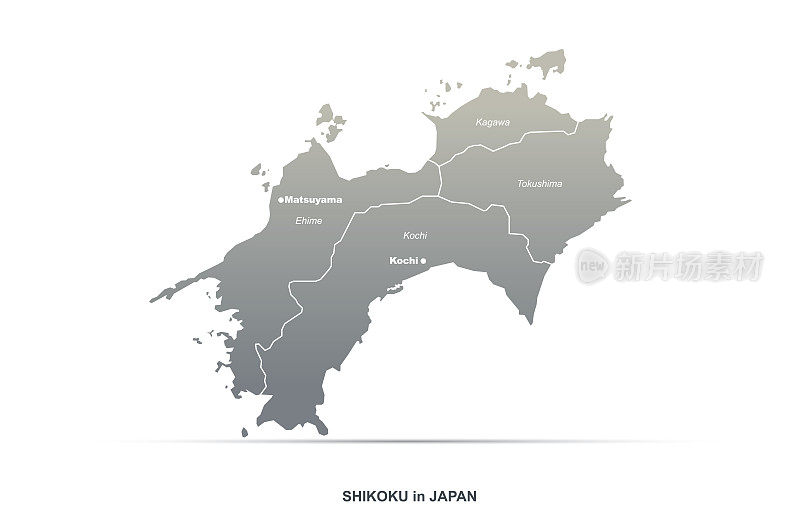 四国的地图。日本区域矢量地图。