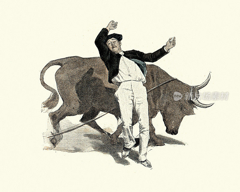 19世纪维多利亚时代，人们在躲避愤怒的公牛