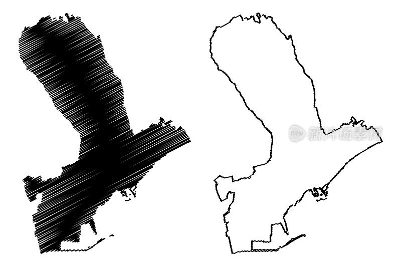 利马索尔市(塞浦路斯共和国，岛)地图矢量插图，草稿利马索尔市地图
