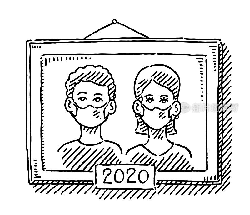 夫妇与面具相框2020绘图