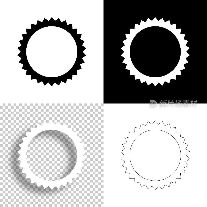 亮光的阳光徽章。图标设计。空白，白色和黑色背景-线图标