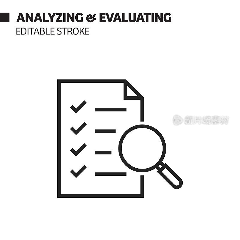 分析和评价线图标,轮廓向量符号插图。