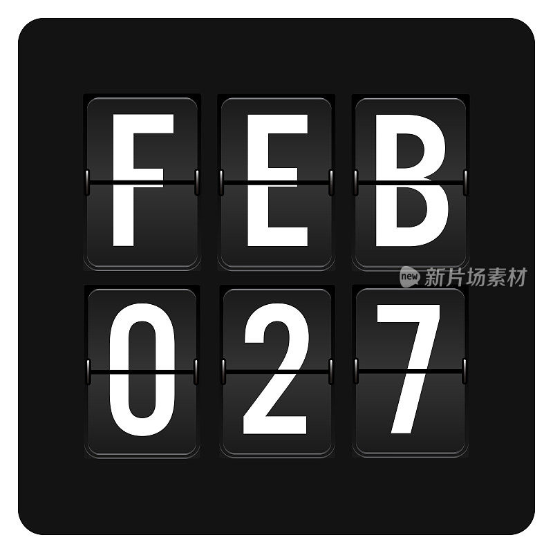 2月27日-每日日历和黑色翻转记分板数字计时器与日期