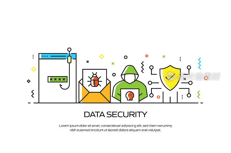 数据安全和网络安全相关的现代线条风格矢量插图