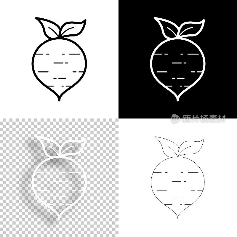甜菜根。图标设计。空白，白色和黑色背景-线图标
