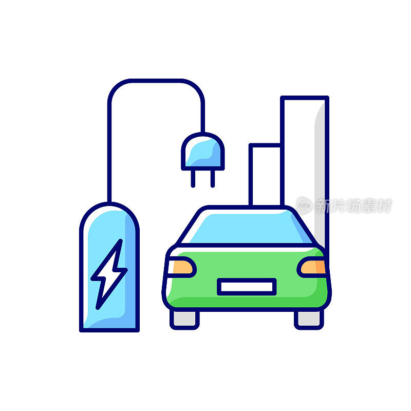 关于街道小区电动汽车充电RGB彩色图标
