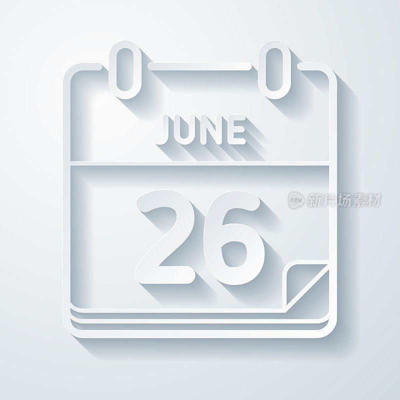 6月26日。在空白背景上具有剪纸效果的图标