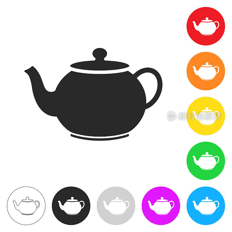 茶壶。按钮上不同颜色的平面图标