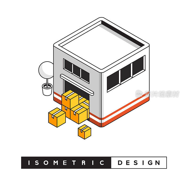 配送仓库概念等距网横幅，海报，封面和横幅的三维设计