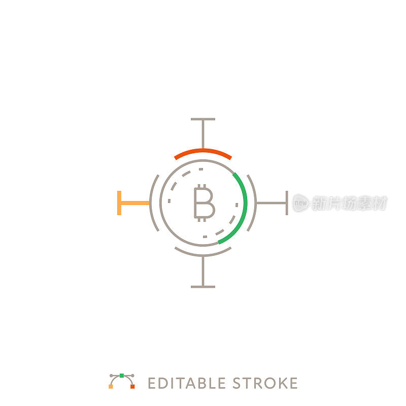 瞄准比特币多色线图标与可编辑的笔画