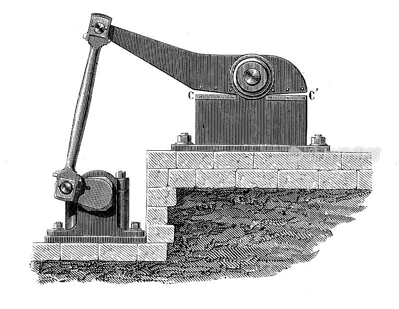 19世纪工业、技术和工艺的古董插图:冶金切割机