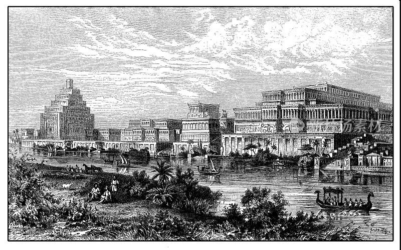 在底格里斯河边界的尼尼微重建的亚述王宫，亚述帝国