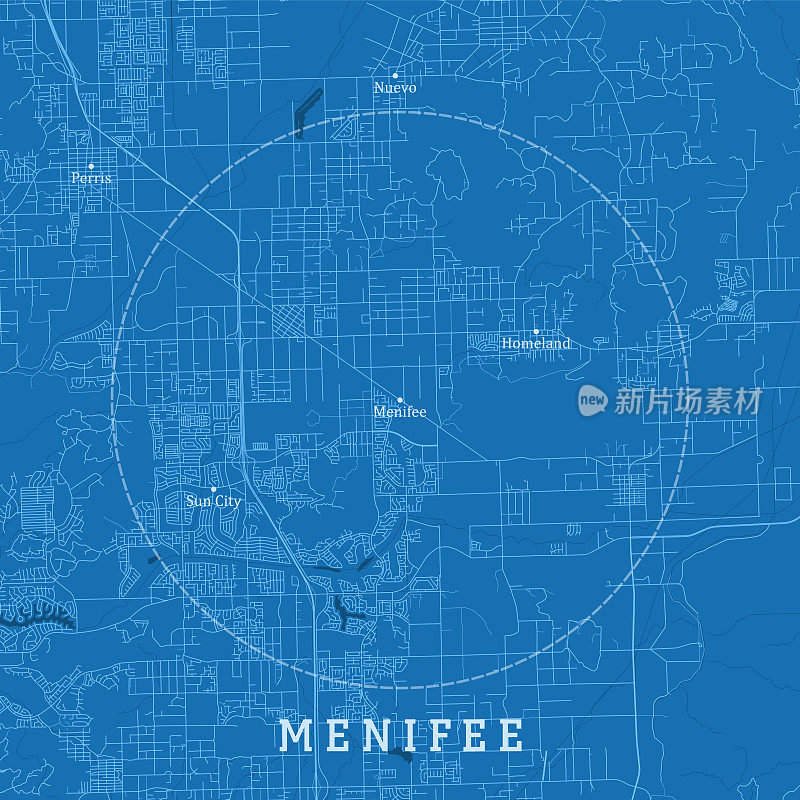 梅尼菲CA城市矢量路线图蓝色文本