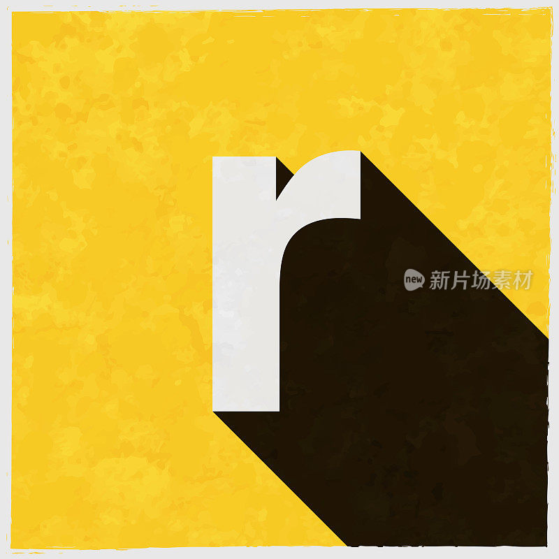 字母r。图标与长阴影的纹理黄色背景