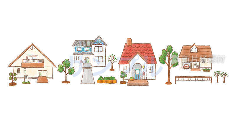 用铅笔线画房子的城市景观插图材料