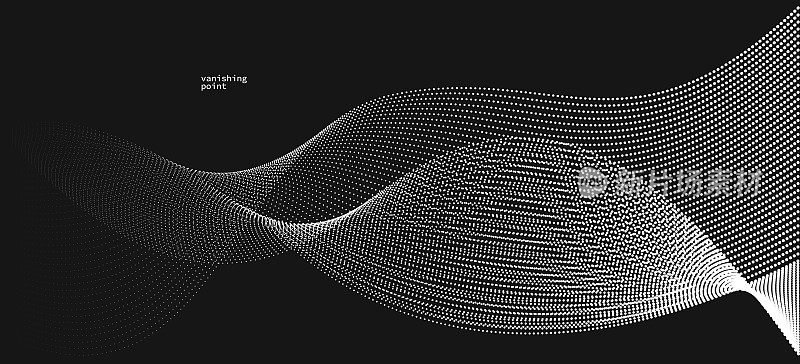 波的流动消失粒子矢量抽象背景，曲线点在黑色放松插图，烟一样的图像。