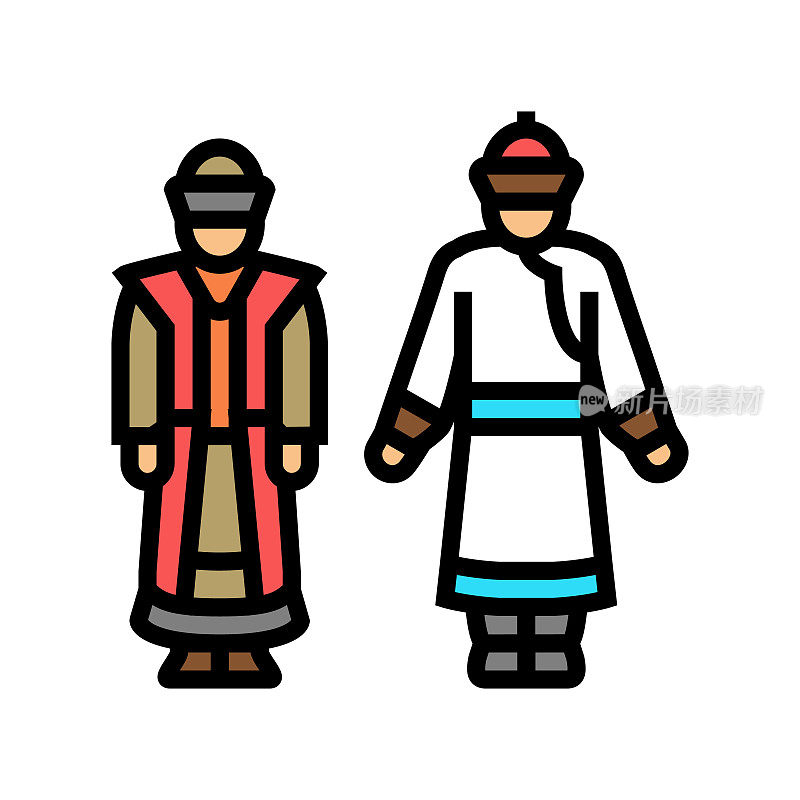 蒙古民族服饰颜色图标矢量插图