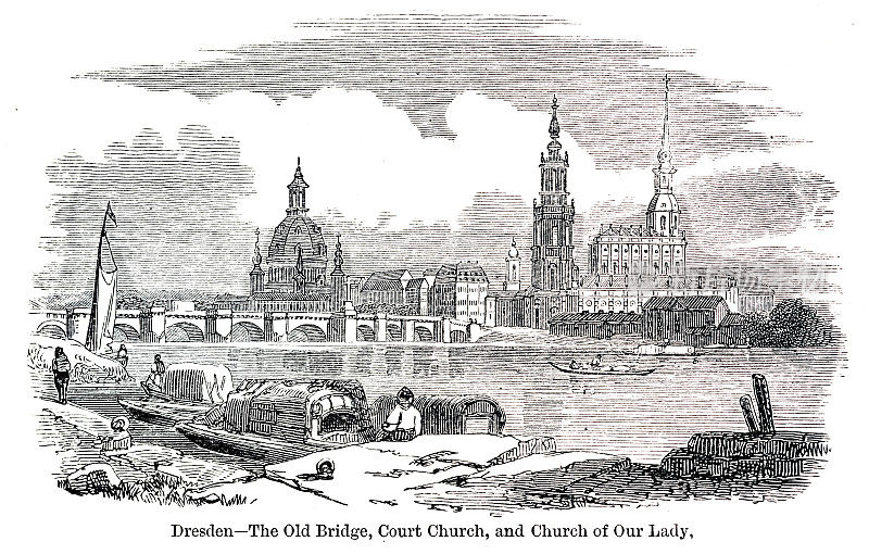 德累斯顿，老桥，宫廷教堂和圣母教堂